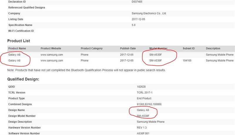 Galaxy A8 2018 – tên gọi mới của Galaxy A5 2018 đạt chứng nhận Bluetooth