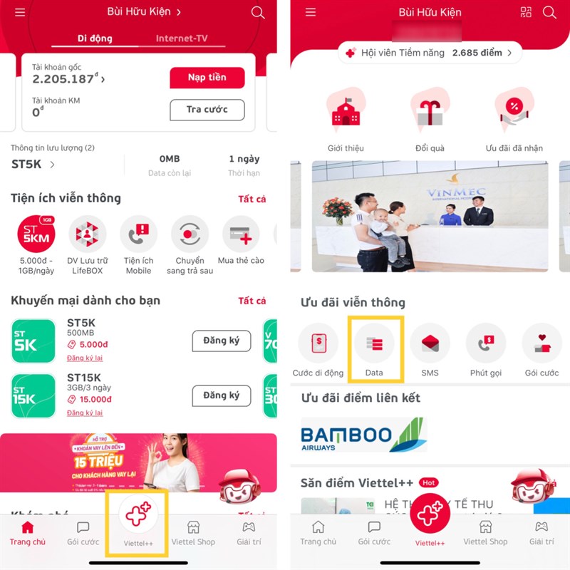 Cách đổi điểm Viettel++ sang Data 4G