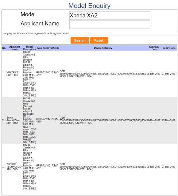 Xperia XA2 Ultra xuất hiện trong cơ sở dữ liệu SIRIM của Malaysia