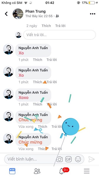 hiệu ứng khi bình luận trên Facebook