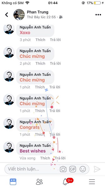 hiệu ứng khi bình luận trên Facebook