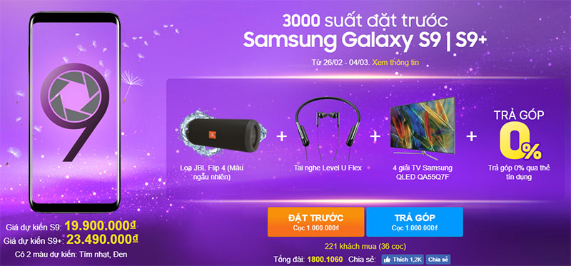 Đặt gạch Galaxy S9, S9 Plus tại TGDĐ: Nhận ngay loa JBL & tai nghe Level U