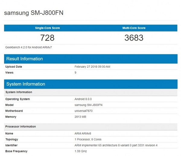 Một thiết bị được cho là của Galaxy J8 lộ diện trên GeekBench