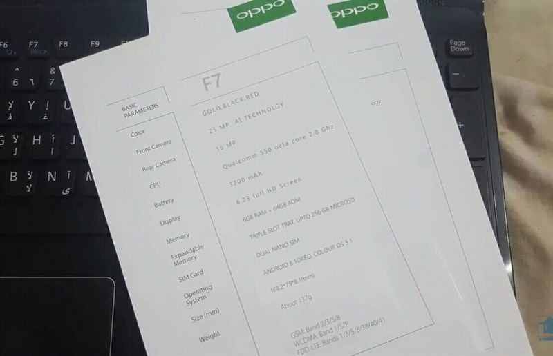 Lộ thông số kỹ thuật của OPPO F7 tại Việt Nam Lộ thông số kỹ thuật của OPPO F7 tại Việt Nam