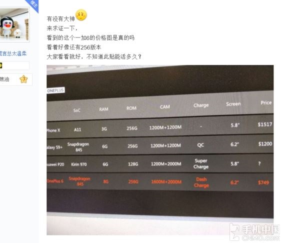 OnePlus 6 chip Snapdagon 845 + RAM 8GB lộ giá bán hấp dẫn OnePlus 6 chip Snapdagon 845 + RAM 8GB lộ giá bán hấp dẫn