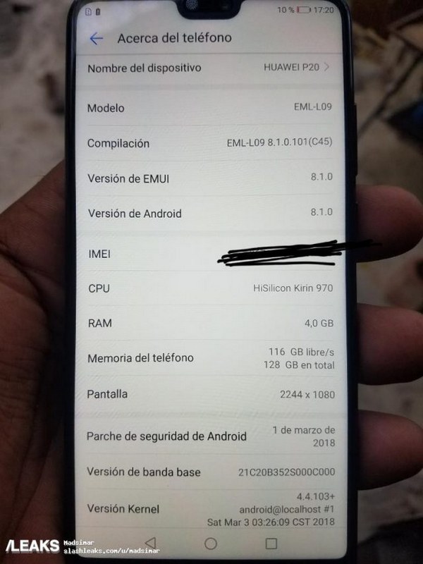 Huawei P20 lộ ảnh thực tế trên tay người dùng kèm thông số cấu hình Huawei P20 lộ ảnh thực tế trên tay người dùng kèm thông số cấu hình