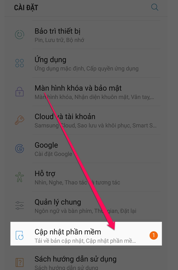 Bước 1: cài đặt -> cập nhật phần mềm. Bước 1: cài đặt -> cập nhật phần mềm.