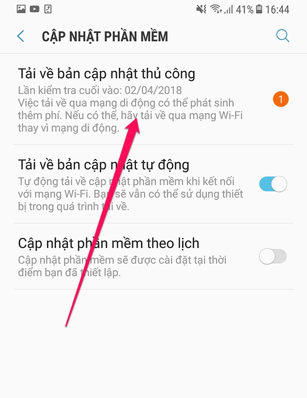 Nhấn cập nhật thủ công Nhấn cập nhật thủ công