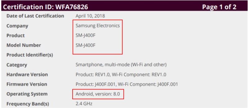 Galaxy J4, Galaxy J6 tích hợp Android Oreo đạt chứng nhận Wi-Fi