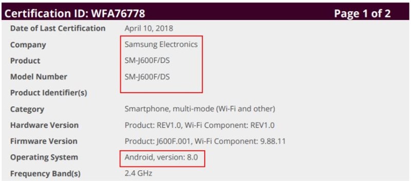 Galaxy J4, Galaxy J6 tích hợp Android Oreo đạt chứng nhận Wi-Fi