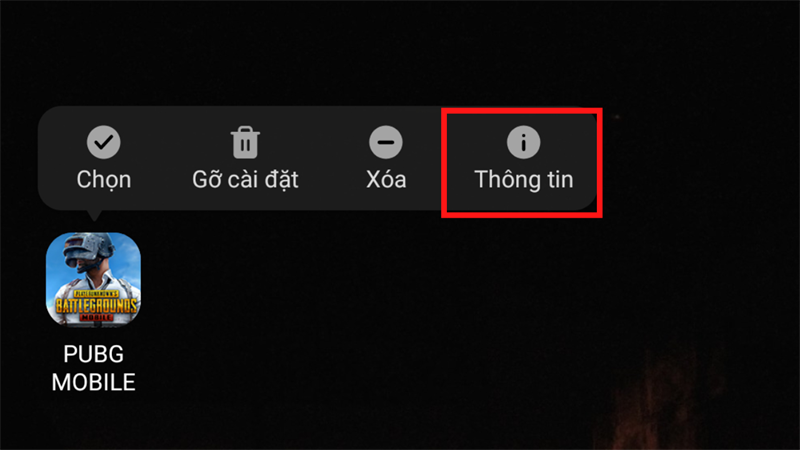 Nhấn giữ vào biểu tượng game PUBG, chọn Thông tin. Nhấn giữ vào biểu tượng game PUBG, chọn Thông tin.