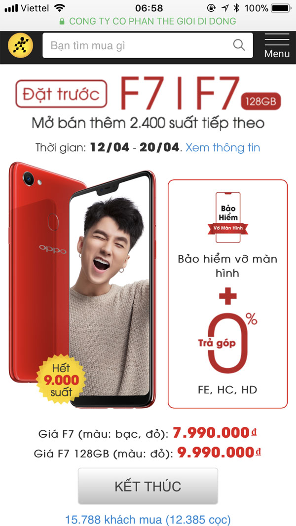 Mở bán và giao hàng OPPO F7 tại Thế Giới Di Động Mở bán và giao hàng OPPO F7 tại Thế Giới Di Động