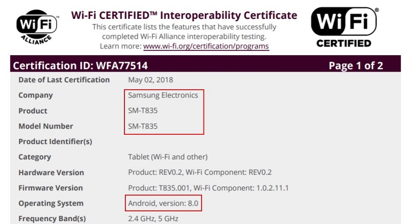 Galaxy Tab S4 đạt chứng nhận Wi-Fi