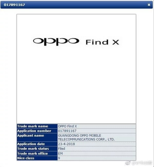 OPPO đăng ký nhãn hiệu cho OPPO Find X OPPO đăng ký nhãn hiệu cho OPPO Find X