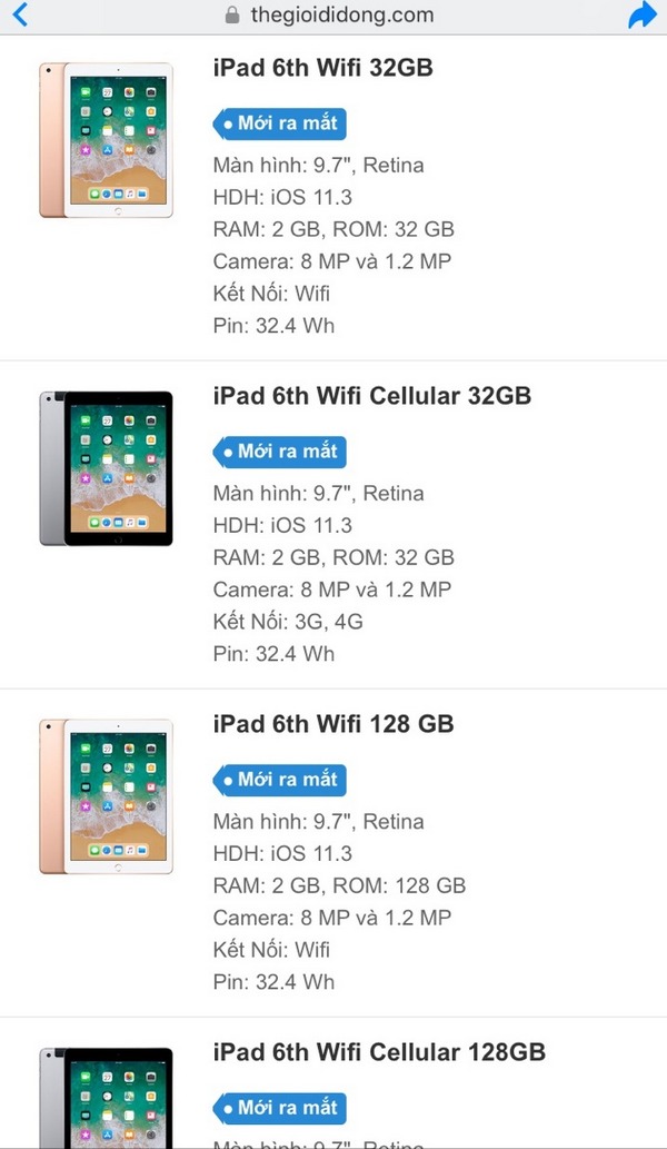 iPad 2018 giá rẻ đã có trên site TGDĐ, sẽ sớm được bán ra