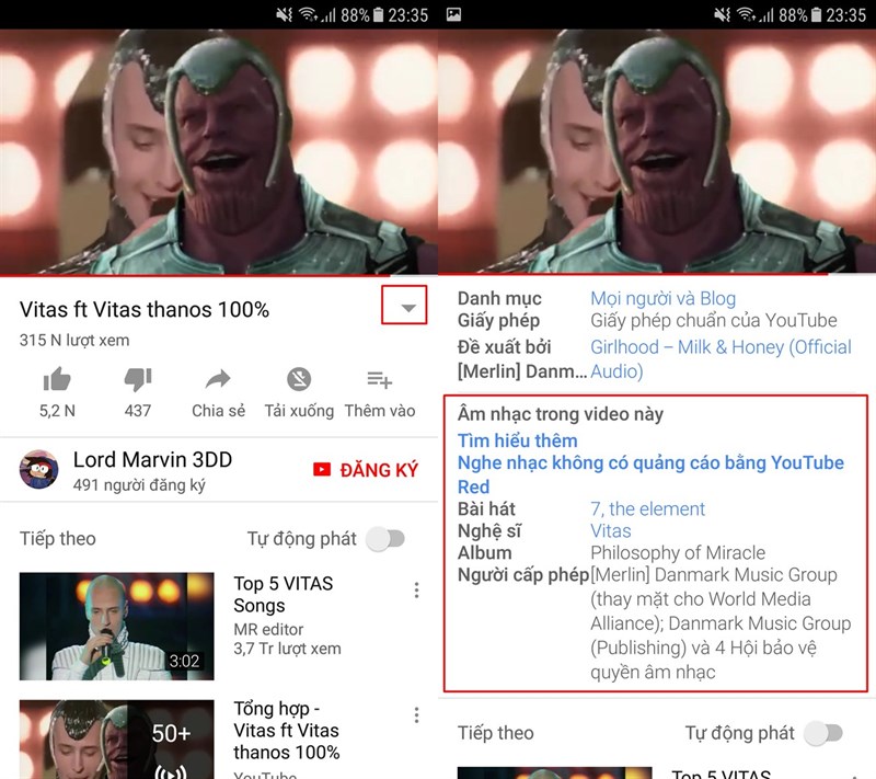 Tính năng Âm nhạc trong video này trên YouTube app Tính năng Âm nhạc trong video này trên YouTube app