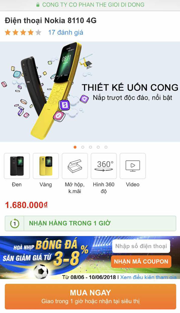 Nokia 8110 4G phiên bản chuối vàng
