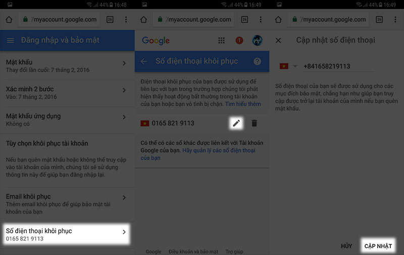 Đổi số điện thoại Google Đổi số điện thoại Google