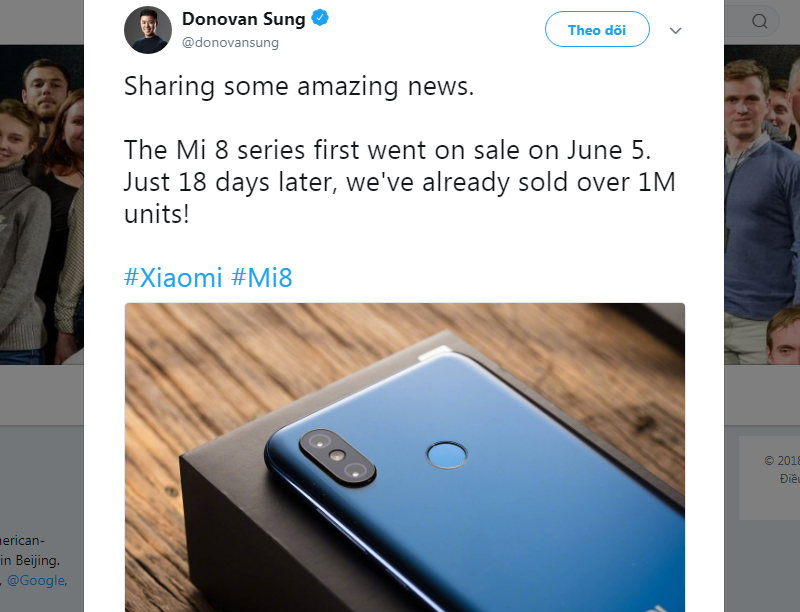 Xiaomi đã bán được 1 triệu chiếc Mi 8, Mi 8 Explorer Edition và Mi 8 SE Xiaomi đã bán được 1 triệu chiếc Mi 8, Mi 8 Explorer Edition và Mi 8 SE