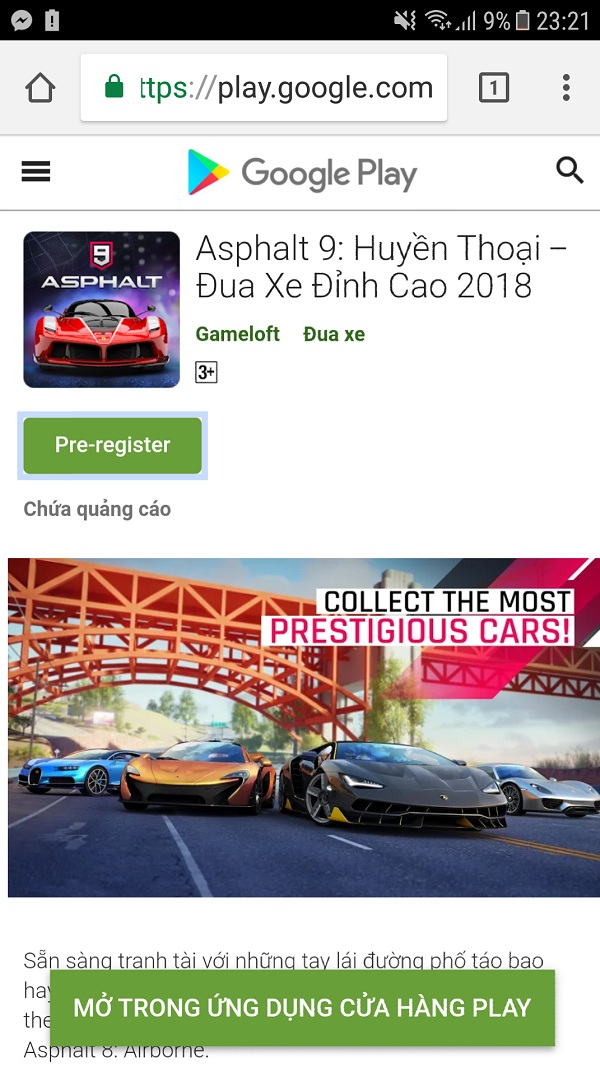 Asphalt 9: Huyền thoại đua xe đỉnh cao 2018 đã cho đăng ký trước