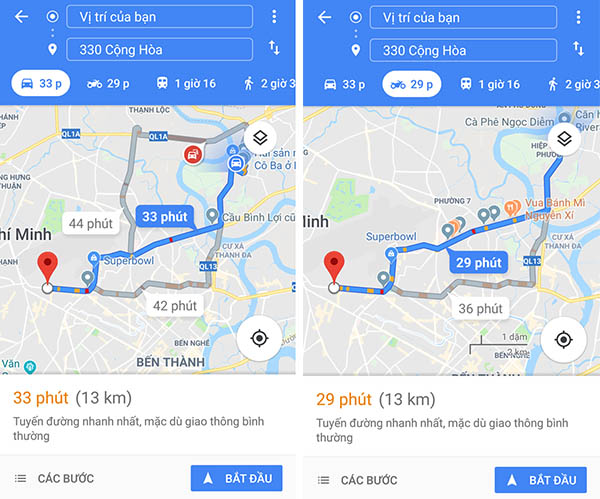 Google Maps chỉ đường cho xe 2 bánh ở Việt Nam