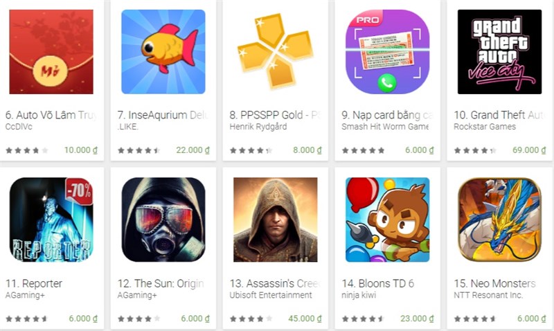 Các ứng dụng, game tính phí trên CH Play Các ứng dụng, game tính phí trên CH Play