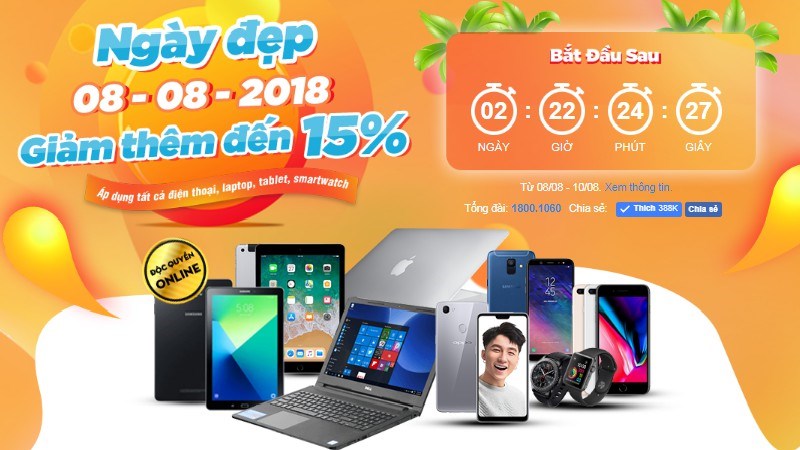 Ngày đẹp 08/08/2018: Ưu đãi khuyến mãi giảm giá lên tới 15%
