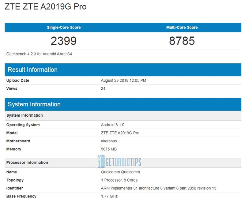 ZTE Axon 9 Pro xuất hiện trên Geekbench, xác nhận dùng chip SD845