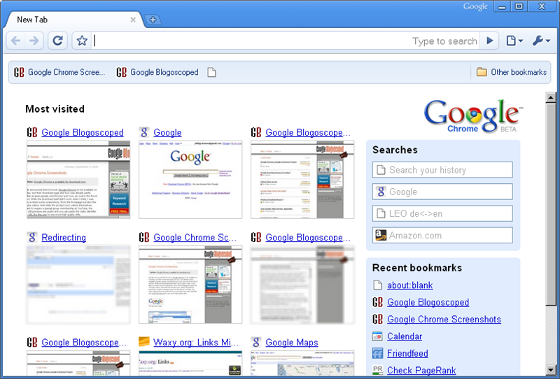 Giao diện Google Chrome phiên bản Beta ra mắt hồi năm 2008 Giao diện Google Chrome phiên bản Beta ra mắt hồi năm 2008