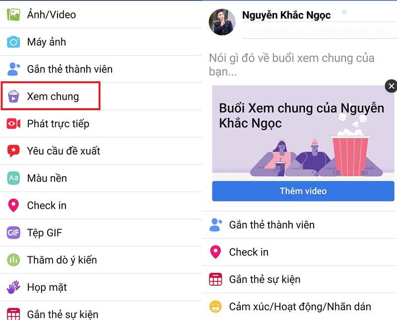 Xem chung Facebook Xem chung Facebook