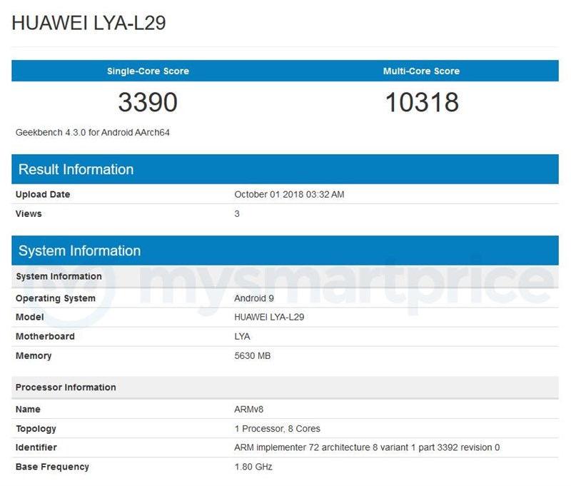 Huawei Mate 20 Pro chạy Android 9 Pie xuất hiện trên Geekbench