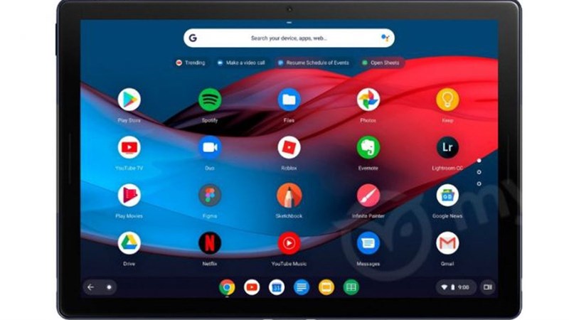 Google Pixel Slate xuất hiện với màu xanh đậm bên cạnh bàn phím và bút cảm ứng