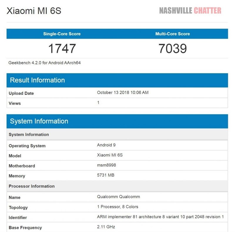 Xiaomi Mi 6S dùng chip Snapdragon 835 xuất hiện trên Geekbench Xiaomi Mi 6S dùng chip Snapdragon 835 xuất hiện trên Geekbench