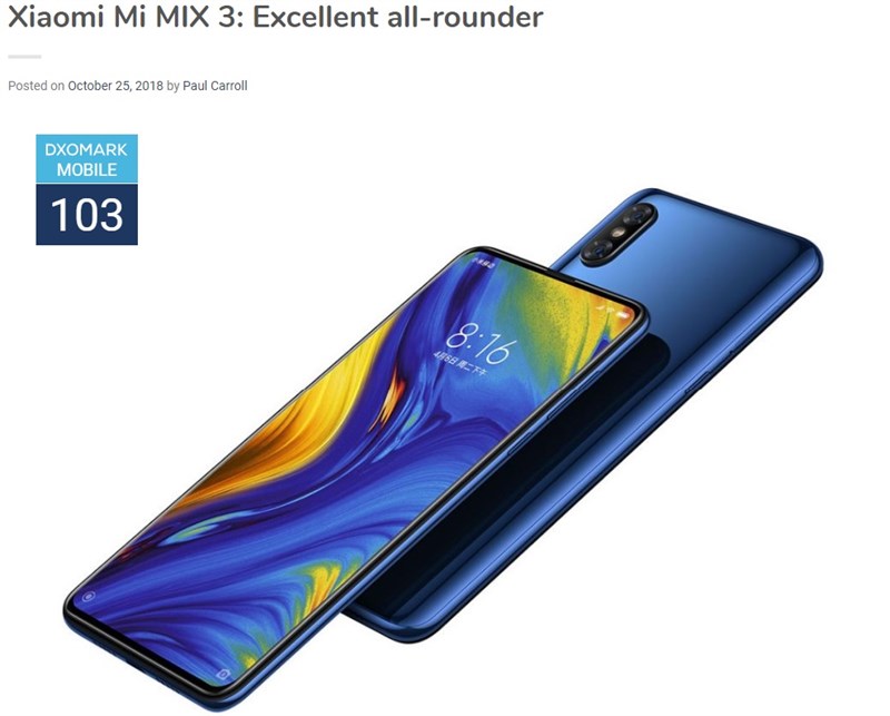 DXOMark: Camera của Mi MIX 3 ghi được 103 điểm, ngang với Note 9 DXOMark: Camera của Mi MIX 3 ghi được 103 điểm, ngang với Note 9