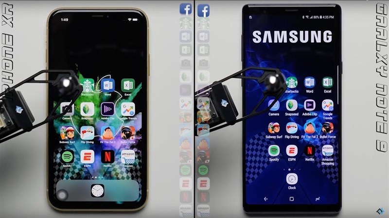 Đọ tốc độ xử lý ứng dụng thực tế giữa iPhone Xr và Galaxy Note 9