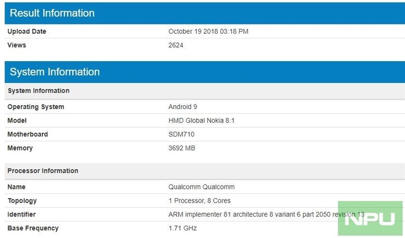 Nokia 8.1 dùng chip Snapdragon 710 tiếp tục xuất hiện