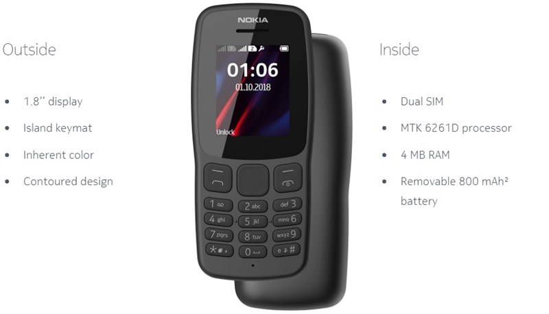 Nokia 106 (2018) không có khe cắm thẻ nhớ microSD