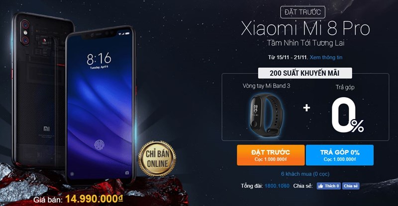 Xiaomi Mi 8 Pro lên kệ và cho đặt trước tại Thế Giới Di Động