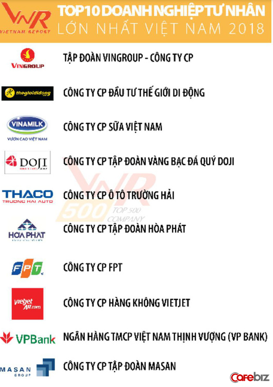Top 10 doanh nghiá»p tư nhân lá»n nhất Viá»t Nam 2018: Thế giá»i Di Äá»ng già nh ngôi à quân