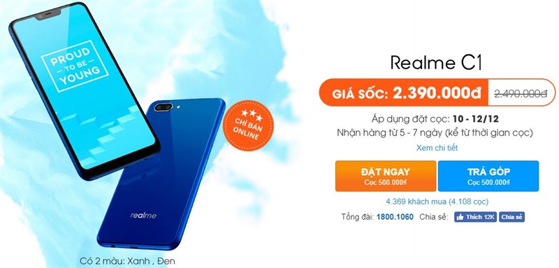 Smartphone tai thỏ Realme C1 tiếp tục được giảm giá tốt