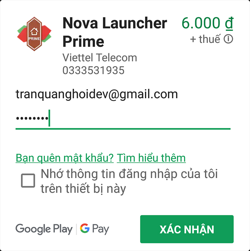 mua ứng dụng trên Google Play