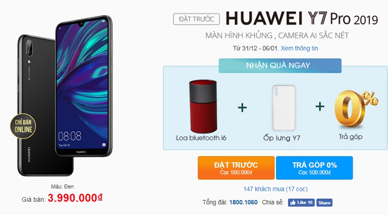 Đặt trước Huawei Y7 Pro Đặt trước Huawei Y7 Pro