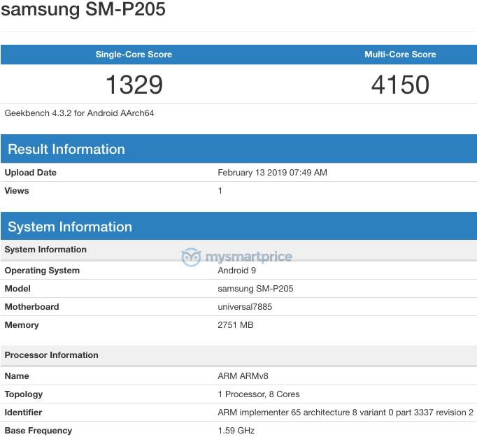 Samsung Galaxy Tab A dùng chip Exynos 7885 xuất hiện trên Geekbench