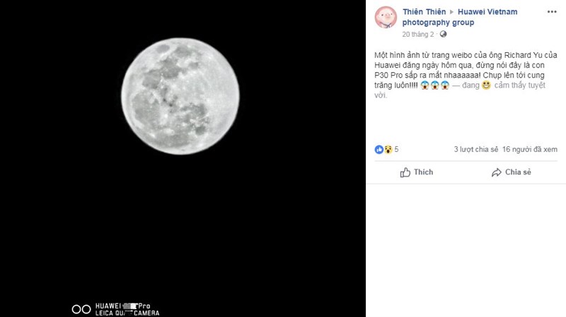 CEO Huawei chia sẻ ảnh chụp “tới tận cung trăng” của P30 Pro CEO Huawei chia sẻ ảnh chụp “tới tận cung trăng” của P30 Pro