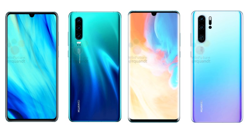 Huawei P30 và P30 Pro lộ nhiều ảnh render sắc nét: Màn hình cong 3D, 3 camera