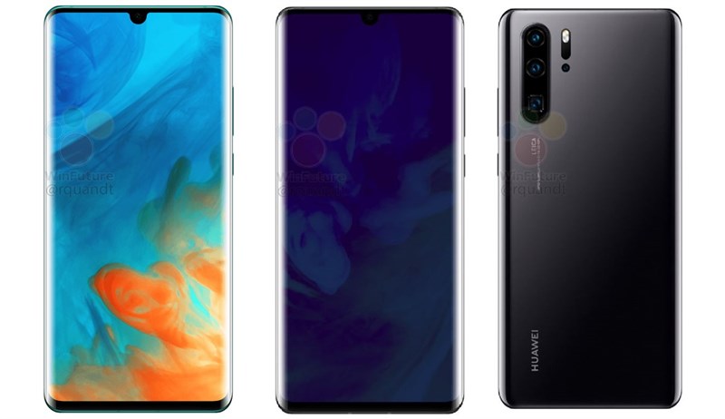 Huawei P30 và P30 Pro lộ nhiều ảnh render sắc nét: Màn hình cong 3D, 3 camera