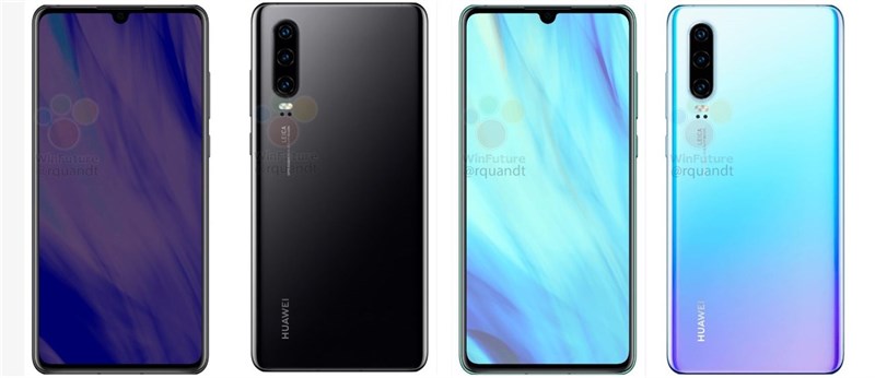 Huawei P30 và P30 Pro lộ nhiều ảnh render sắc nét: Màn hình cong 3D, 3 camera