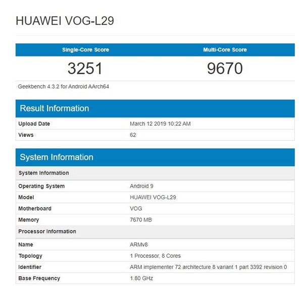 Huawei P30 Pro lộ cấu hình trên Geekbench với chip Kirin 980, RAM 8GB Huawei P30 Pro lộ cấu hình trên Geekbench với chip Kirin 980, RAM 8GB