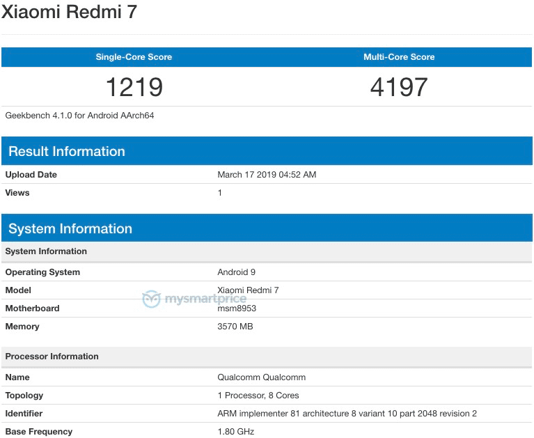 Redmi 7 xuất hiện trên Geekbench trước ngày ra mắt 18/3