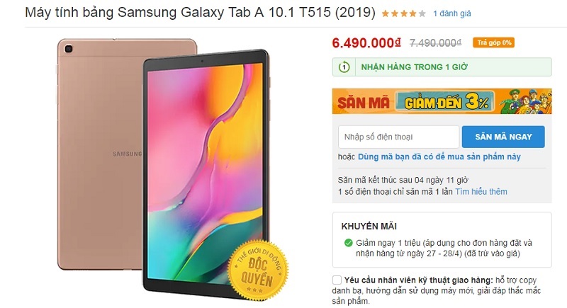 Galaxy Tab A 10.1 giảm giá 1 triệu